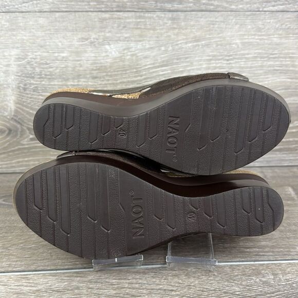 Naot Eve Brown Leather Women's Sz 9/EU 40 Slip On Open Toe Platform Wedge Sandal - Picture 8 of 11